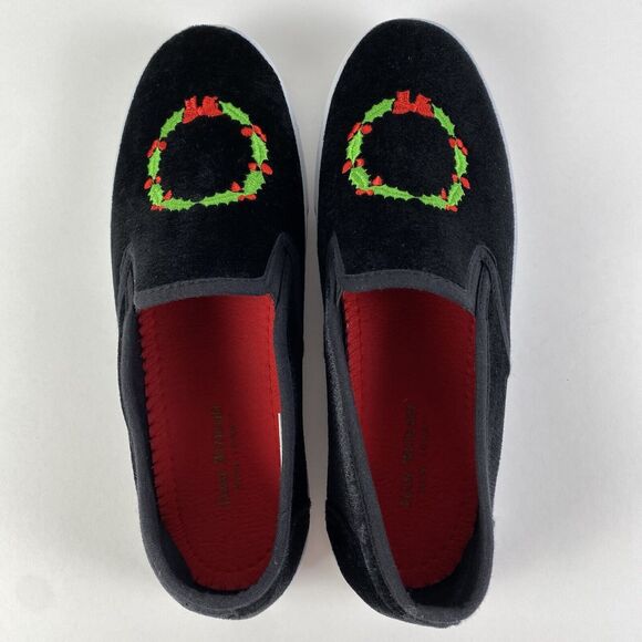 Isaac Mizrahi NY Slip-On Christmas Wreath Loafers Black Size 8.5 Pre-Owned - Picture 7 of 11